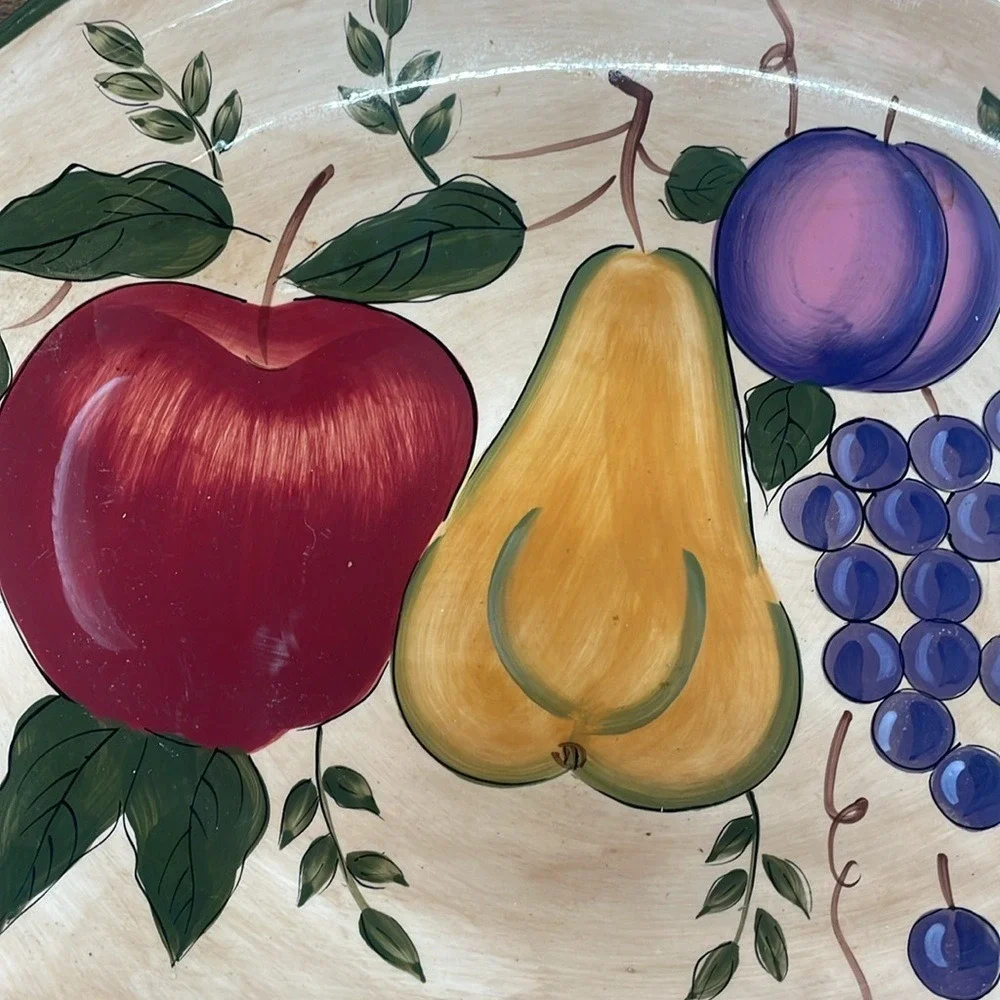 Hand Painted Fruit Platter Decorative Plate‎ Apple Pear Grapes Plum EUC
